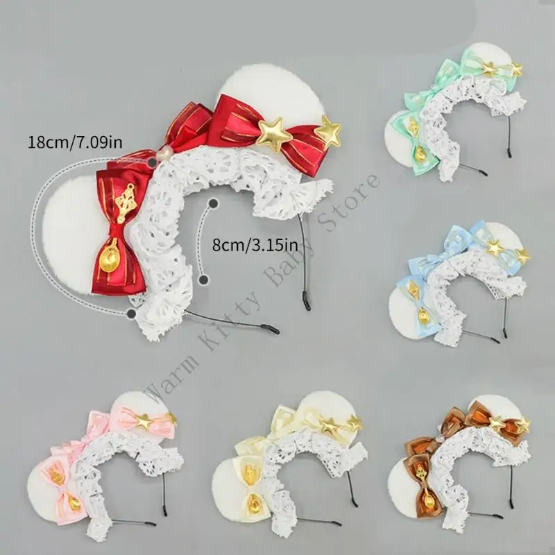 Diadema con orejas de oso de peluche para niños, cinta con lazo, decoración de encaje, diadema para Cosplay para niñas, accesorios para el cabello para fotografía y fiesta - imagen 2