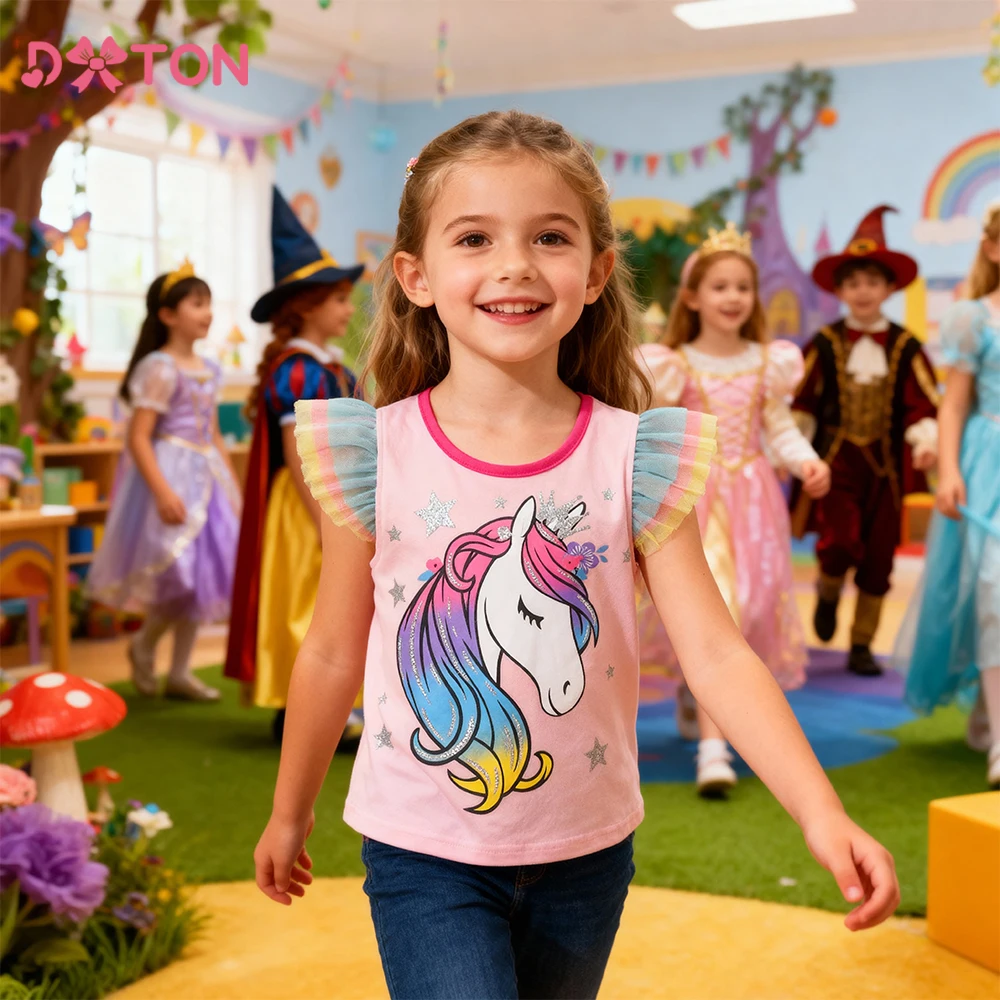 DXTON Camiseta de manga globo en malla para niña verano ligera - imagen 4