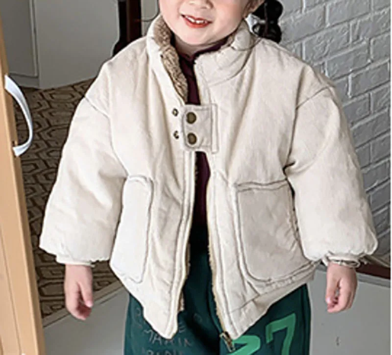 MILANCEL, nueva chaqueta acolchada de invierno para niños, abrigo de pana de Color sólido para niñas, ropa cálida acolchada de lana holgada coreana para niños 1-6T - imagen 5