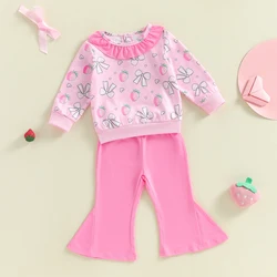 Conjunto bebé niña Tregren – Sudadera lazo fresa y pantalones acampanados