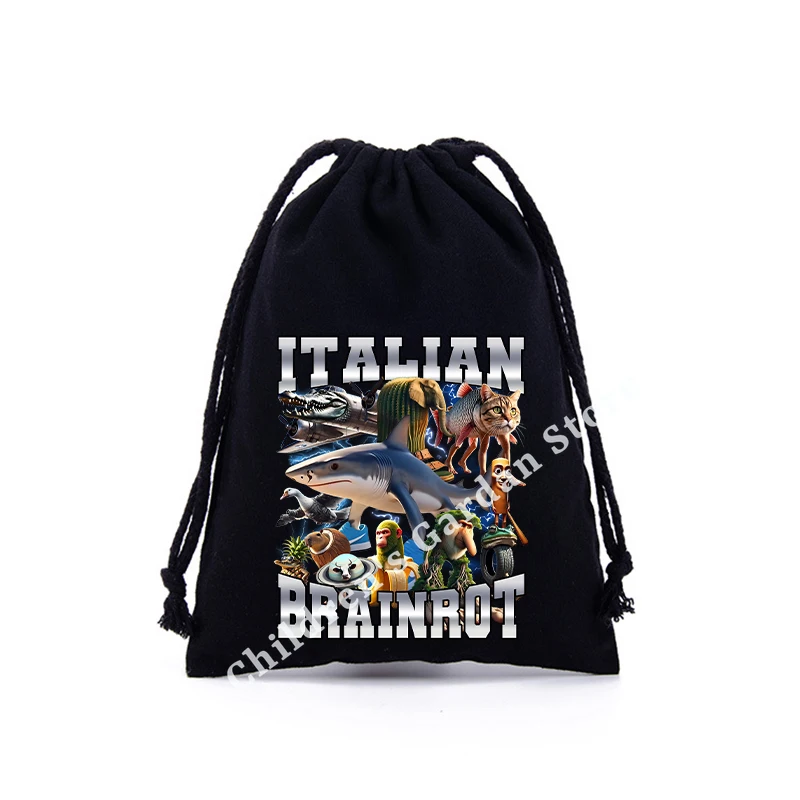 Bolsas con cordón italianas Brainrot para niños y niñas, bolsas de almacenamiento con estampado de dibujos animados de Anime para niños, bolso de mano, bonito regalo de cumpleaños - imagen 2