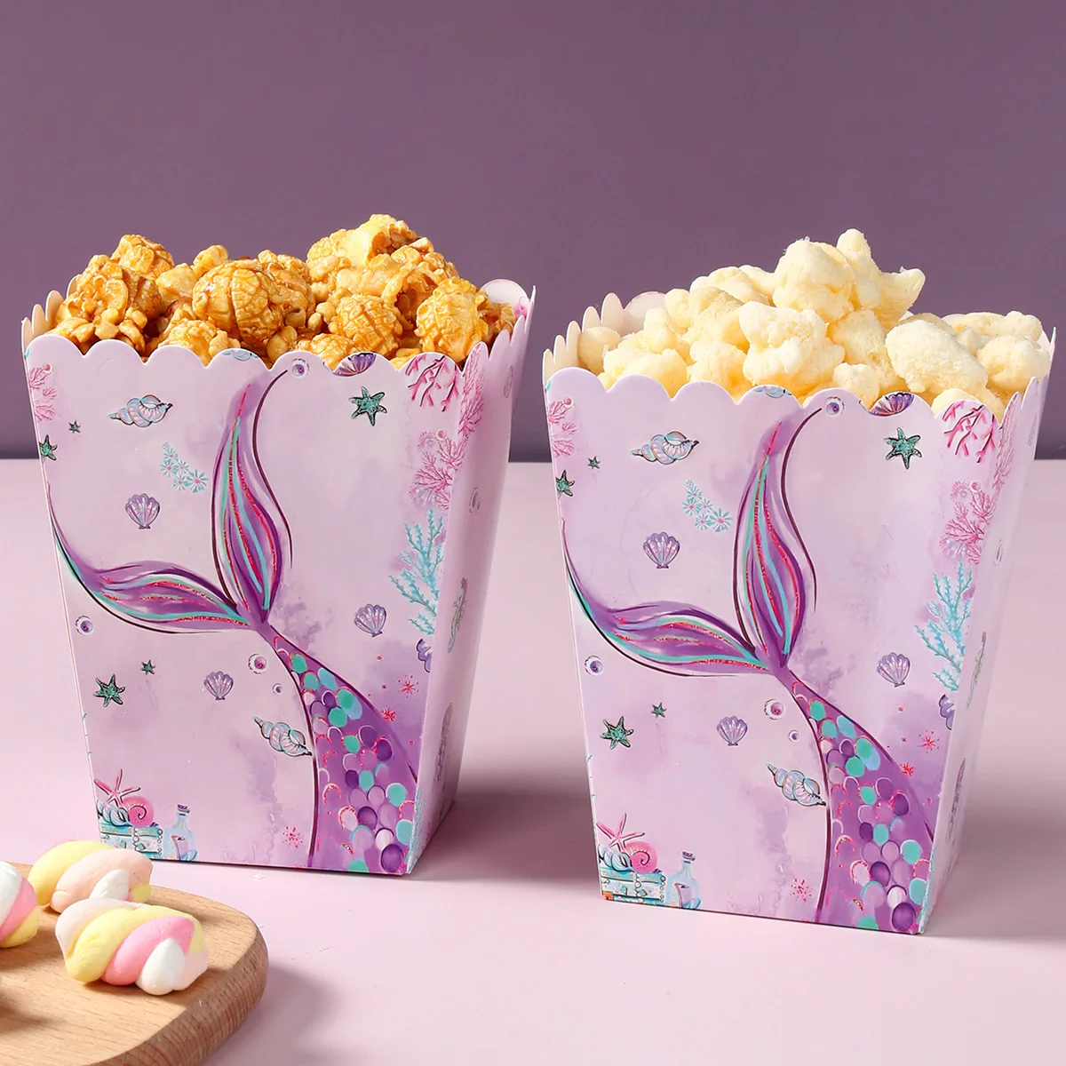 Cajas de palomitas de maíz de sirena, decoración para fiesta de cumpleaños, Baby Shower, suministros para fiesta de cumpleaños para niñas, bajo el mar, 6/20 piezas - imagen 4