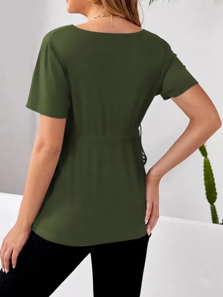Camiseta premamá de manga corta lisa para verano fresca y cómoda - imagen 4