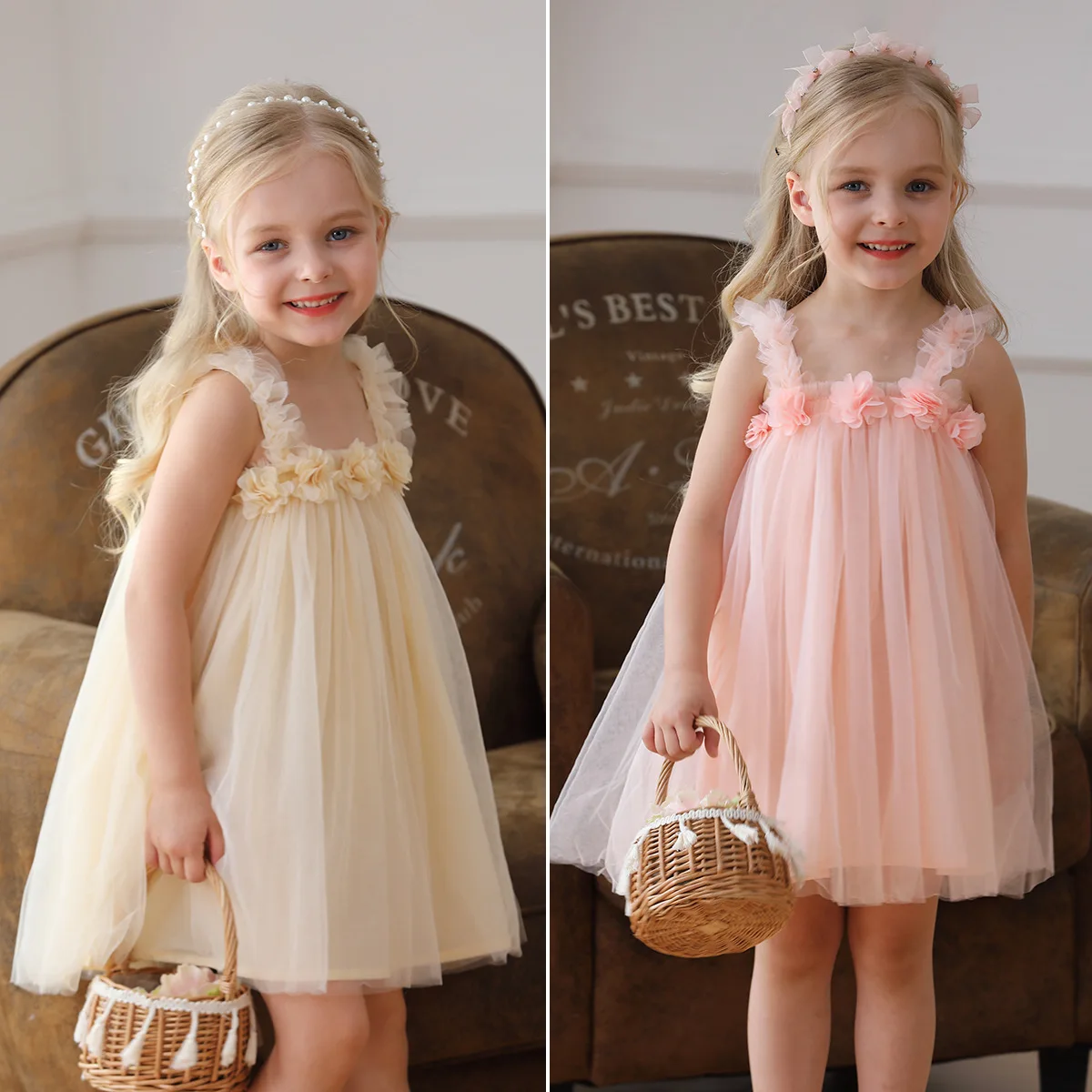 Milancel vestido de niña sin mangas con flores en relieve