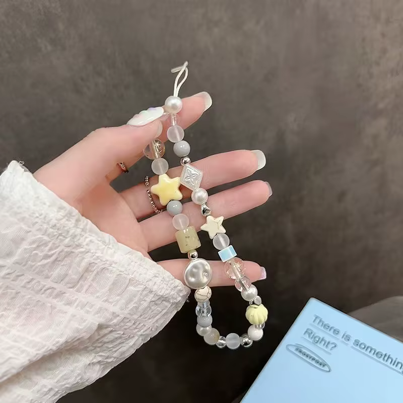 Cadena para teléfono con cuentas de perlas y estrellas, cordón colgante, dijes para teléfono, correa para teléfono, cordón para móvil hecho a mano de verano, regalo de joyería - imagen 2