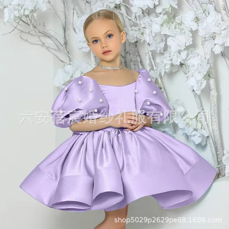 Vestido de princesa, gasa esponjosa blanca, desfile de modelos para niñas, vestido de noche, niña de las flores, vestido de actuación de pequeño presentador - imagen 5