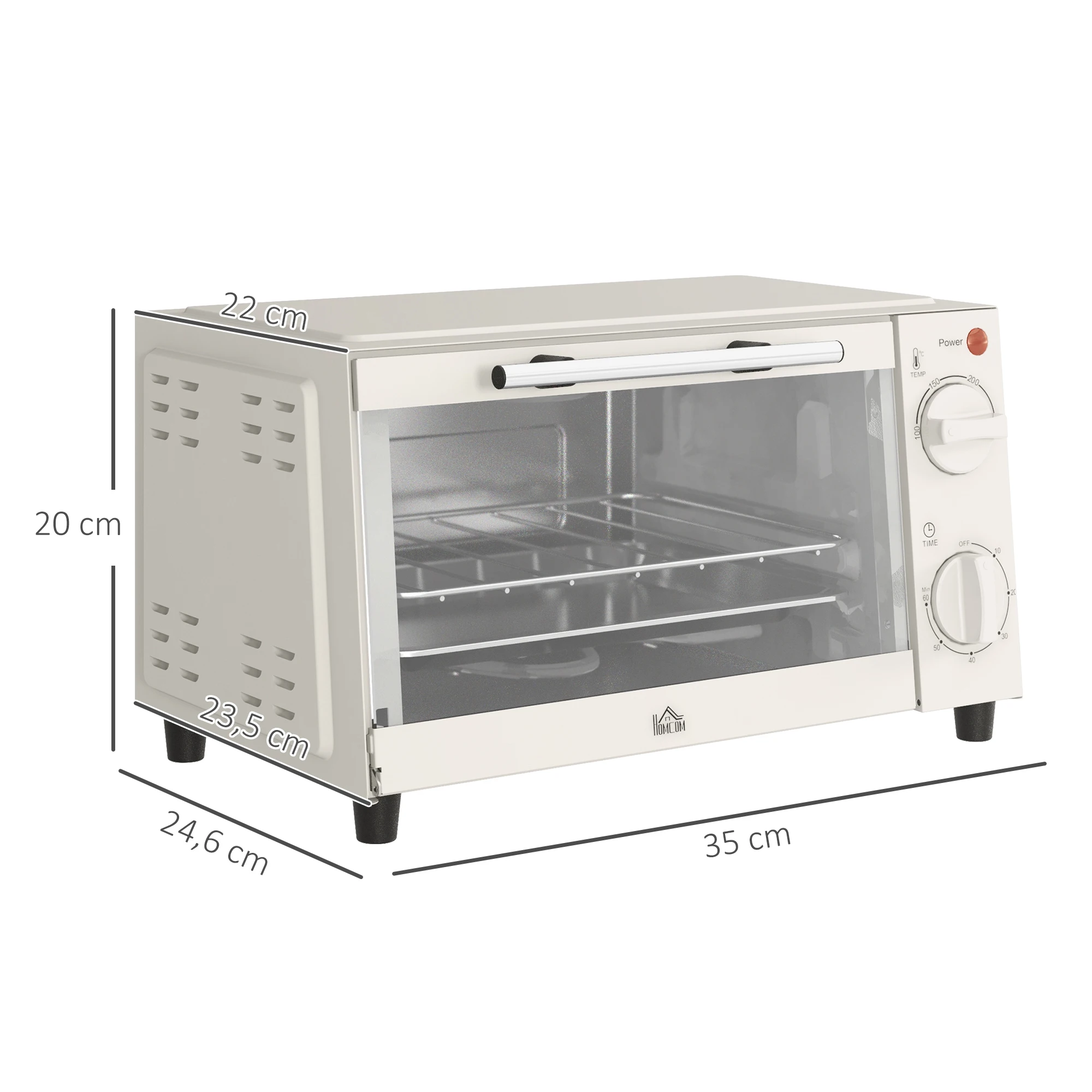 HOMCOM Horno Eléctrico de Sobremesa Horno Sobremesa de 9L 750W con Temperatura Ajustable hasta 230°C Temporizador 60min y Bandeja para Hornear Parrilla Crema - imagen 2