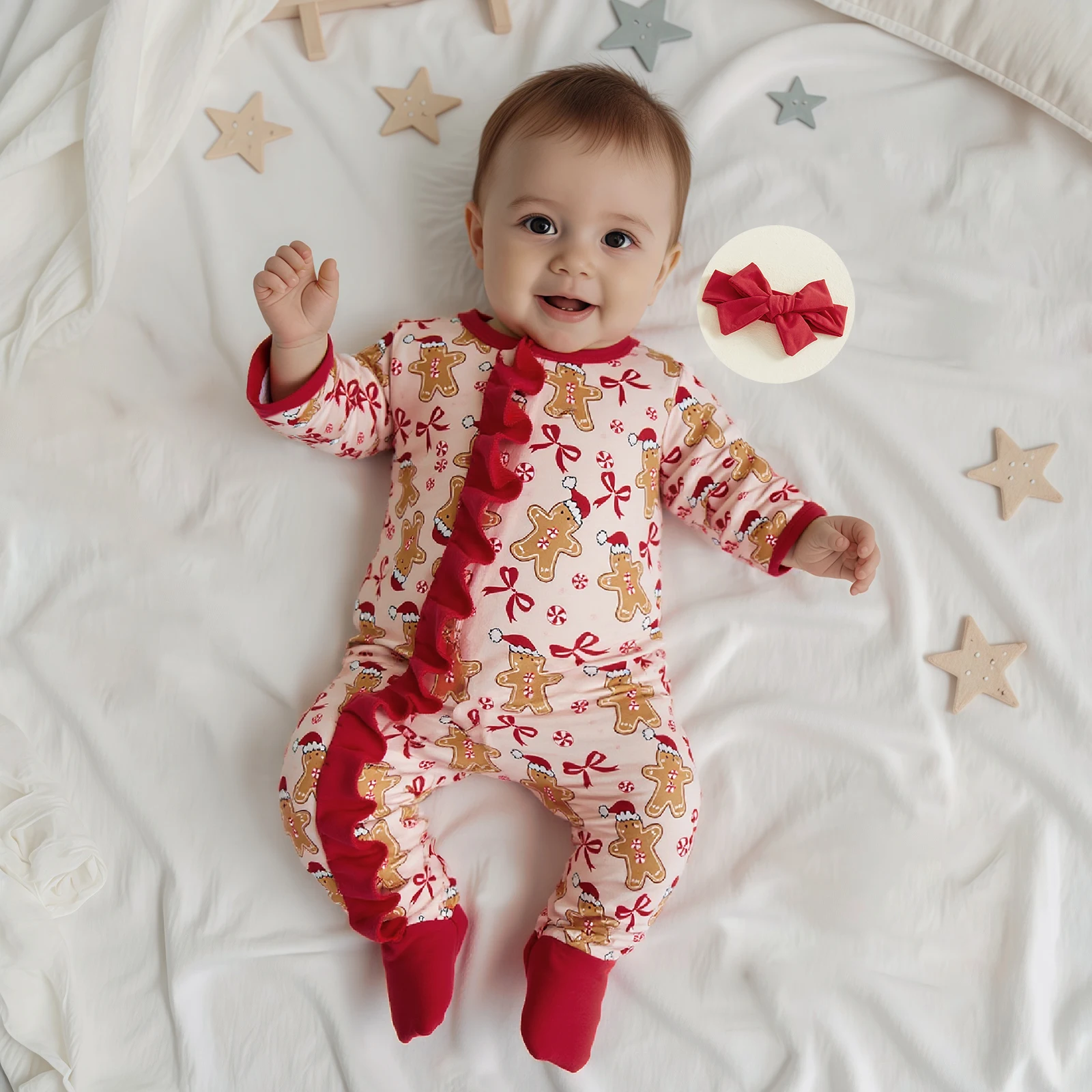 Mameluco navideño para bebé con diadema y volantes - imagen 3