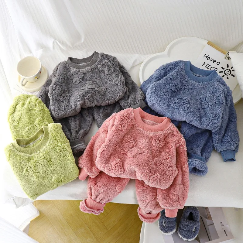 Conjuntos de pijamas para niños, pijamas térmicos más cálidos de lana de invierno para bebés, ropa de dormir cálida de manga larga para niños y niñas, ropa de dormir