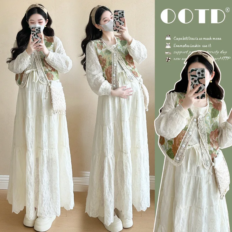 Vestido premamá de primavera con silueta línea elegante - imagen 2