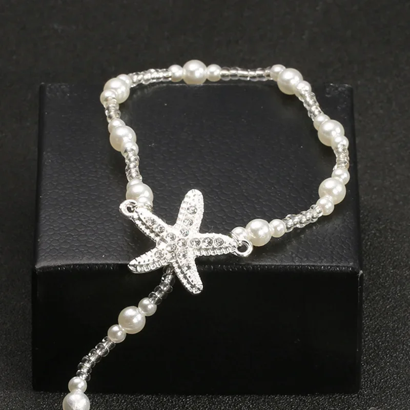 Tobillera de perlas de estrella de mar para mujer, anillo con cuentas para el dedo del pie, cadena de tobillo a la moda, sandalia descalza, joyería para pie de boda en la playa de verano, regalo femenino - imagen 5