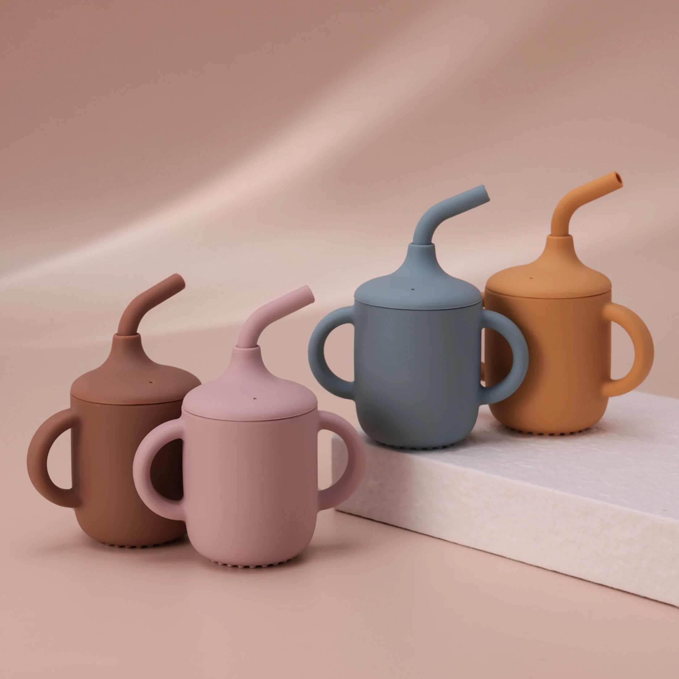 Taza con pajita de silicona para niños, 1 Uds., sin BPA, a prueba de fugas, taza de entrenamiento para niños pequeños, taza de agua de viaje con doble asa, regalos para Baby Shower - imagen 3