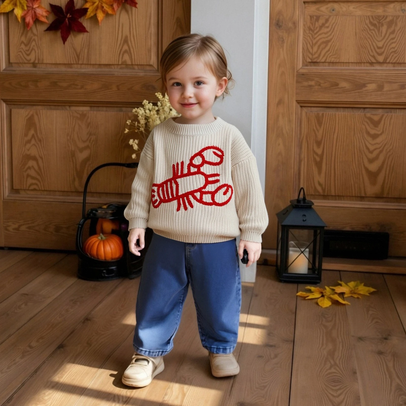 VISgogo Suéter para niños de manga larga con cuello redondo, cangrejo, cálido suéter de invierno, ropa para niñas y niños - imagen 5