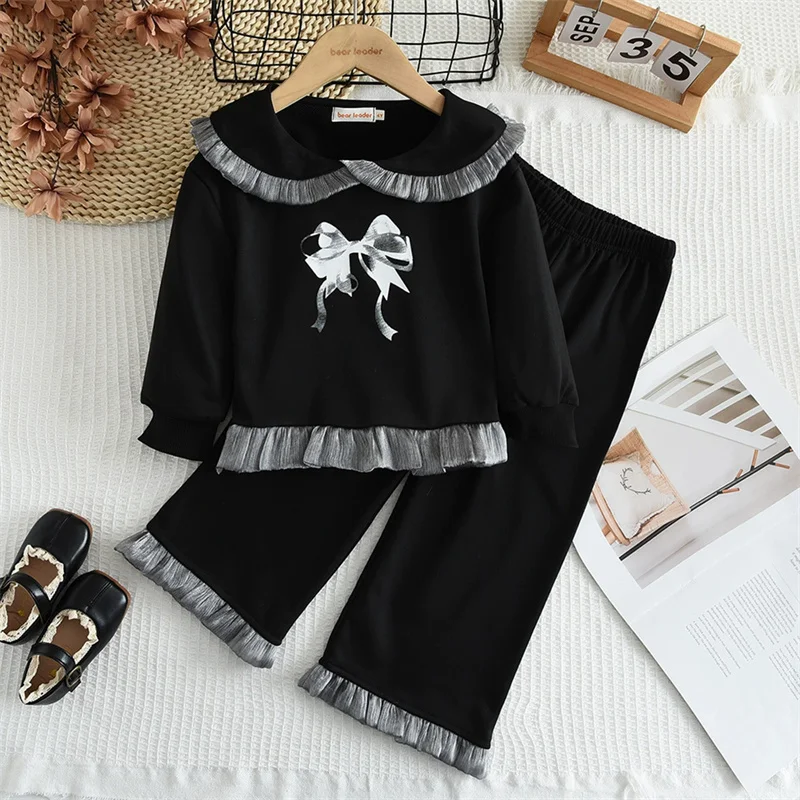 Conjunto infantil de manga larga con lazo para niña - Algodón suave - imagen 3