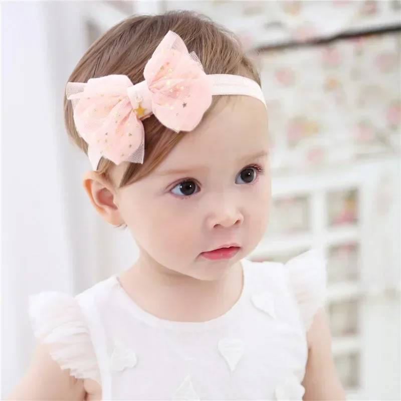 Diademas de flores de encaje versión coreana para niña, banda para la cabeza para bebé, tocado de princesa para niña, cinturón para el pelo encantador, diadema con lazo rosa - imagen 2