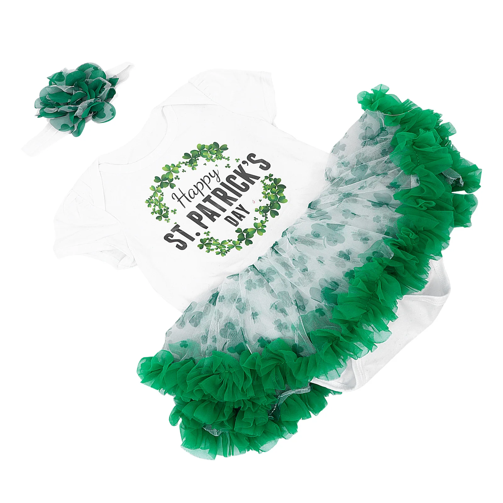 1 Juego de mono con letras de dibujos animados para niñas, bonito disfraz de trébol, falda con tutú de gasa, vestido de fiesta cómodo y transpirable St - imagen 5