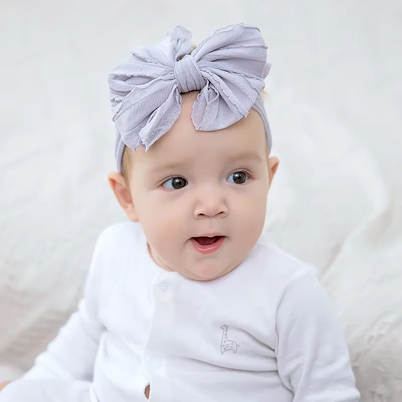 Diadema con lazo de encaje de malla para niñas, diadema elástica suave, accesorios decorativos para el cabello para niños, accesorios de fotografía para recién nacidos - imagen 2