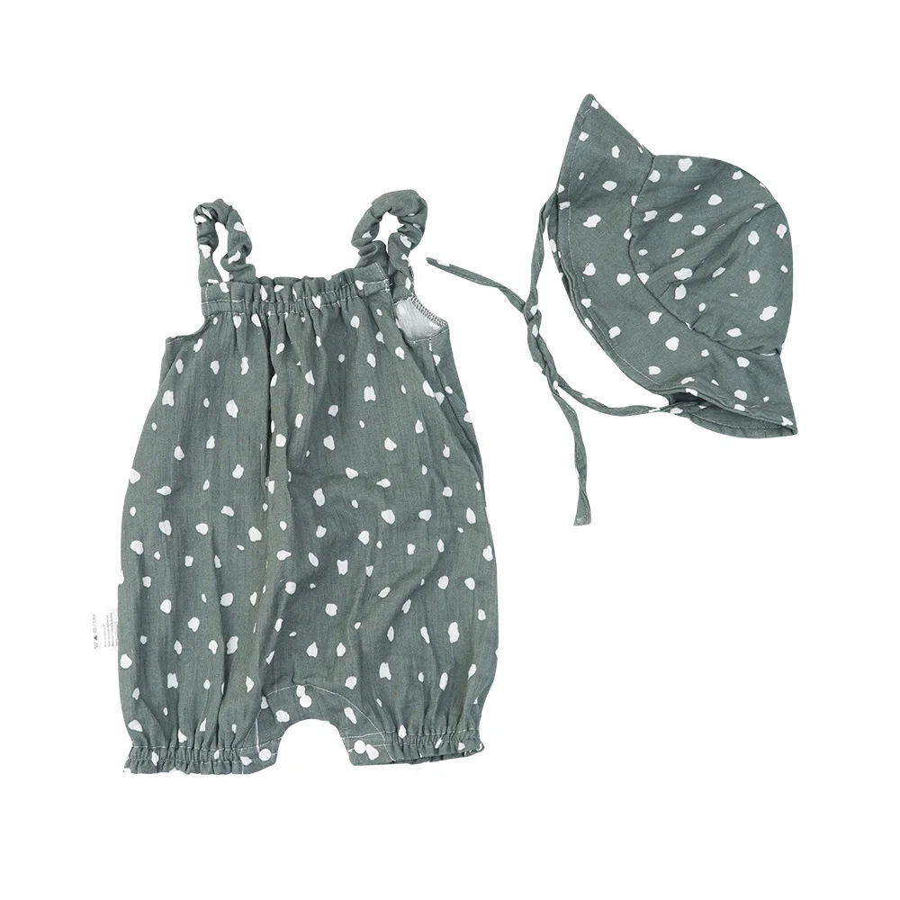 HappyFlute-Pelele con estampado de muselina para bebé, pelele transpirable de algodón con gorro, Chaleco con volantes, ropa para recién nacido, 0-2 años