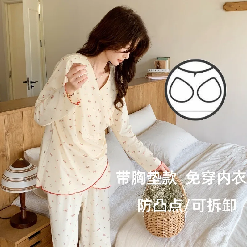 Pijamas de maternidad para amamantar, ropa de maternidad Modal para lactancia para mujeres embarazadas, Top de manga larga + Pantalones, conjuntos de ropa de dormir - imagen 4