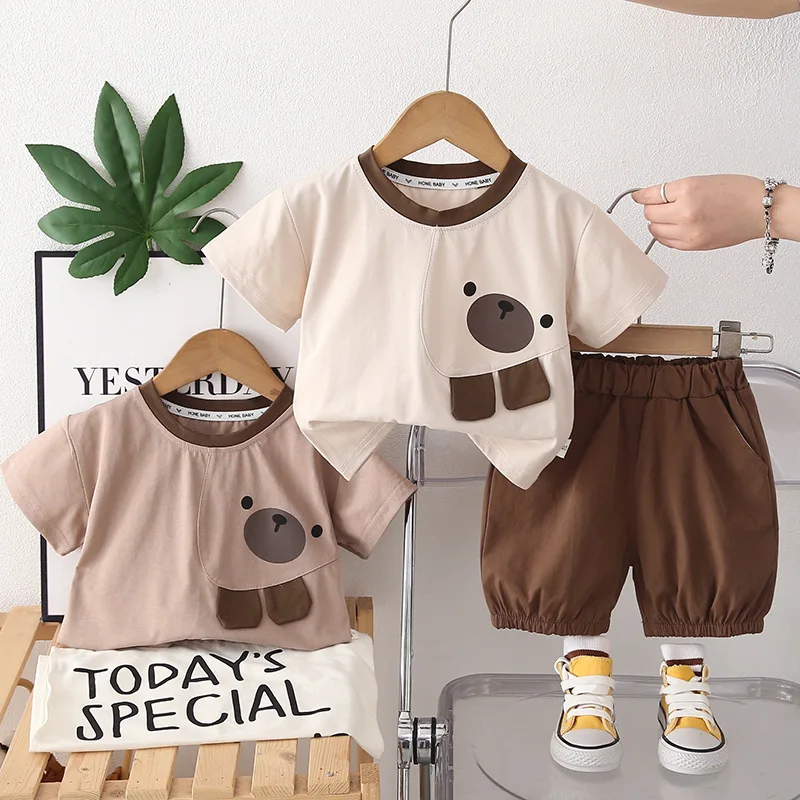Nueva ropa de verano para bebés, camiseta de manga corta para niños, pantalones cortos, 2 unids/set, ropa para niñas, disfraz para niños pequeños, trajes para niños