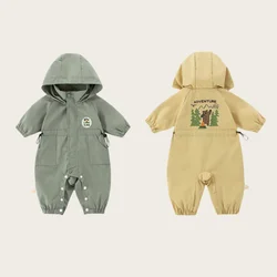 Wind Proof Autumn Baby Romper Outdoor Romper Jacket 0-2Y UnisexDouble-layer Hooded Jumpsuit Toddler Clothes