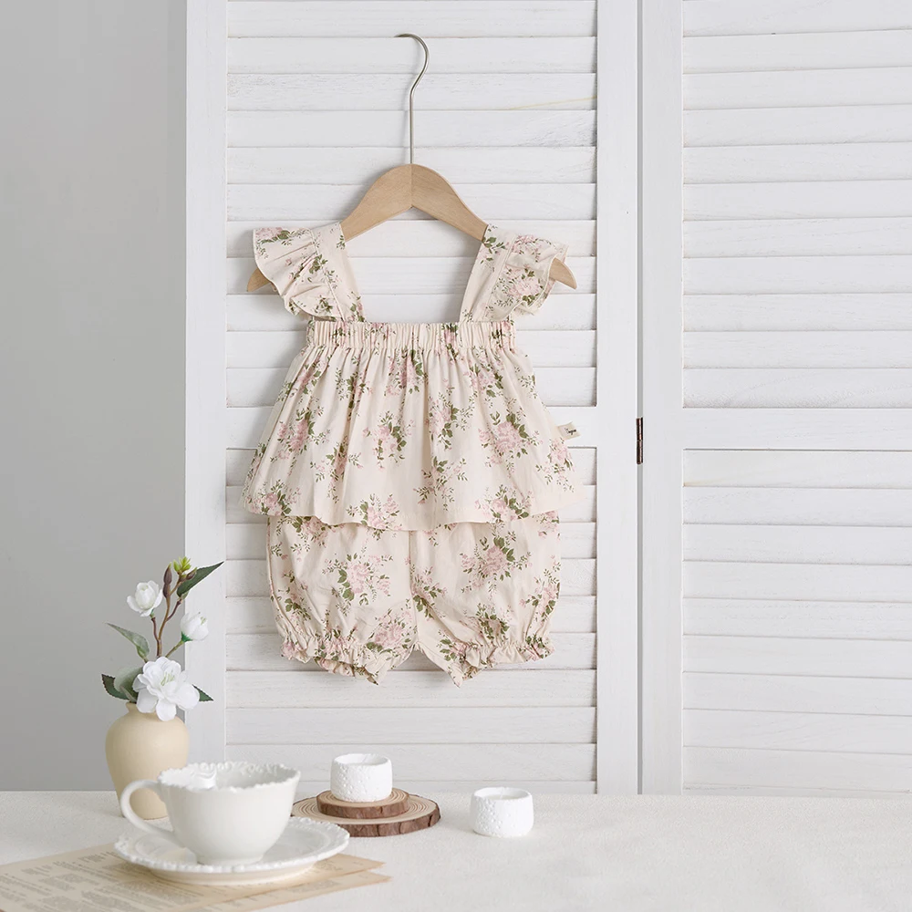 Conjunto de ropa Floral fina de verano para bebé de 0 a 3 años, camisola dulce para niño pequeño, chaleco, Top + Pantalones cortos para niñas, trajes infantiles para chico - imagen 5