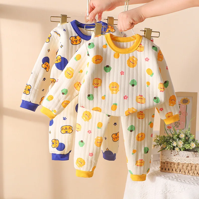 Conjunto de pijama infantil invierno grueso algodón estampado animales