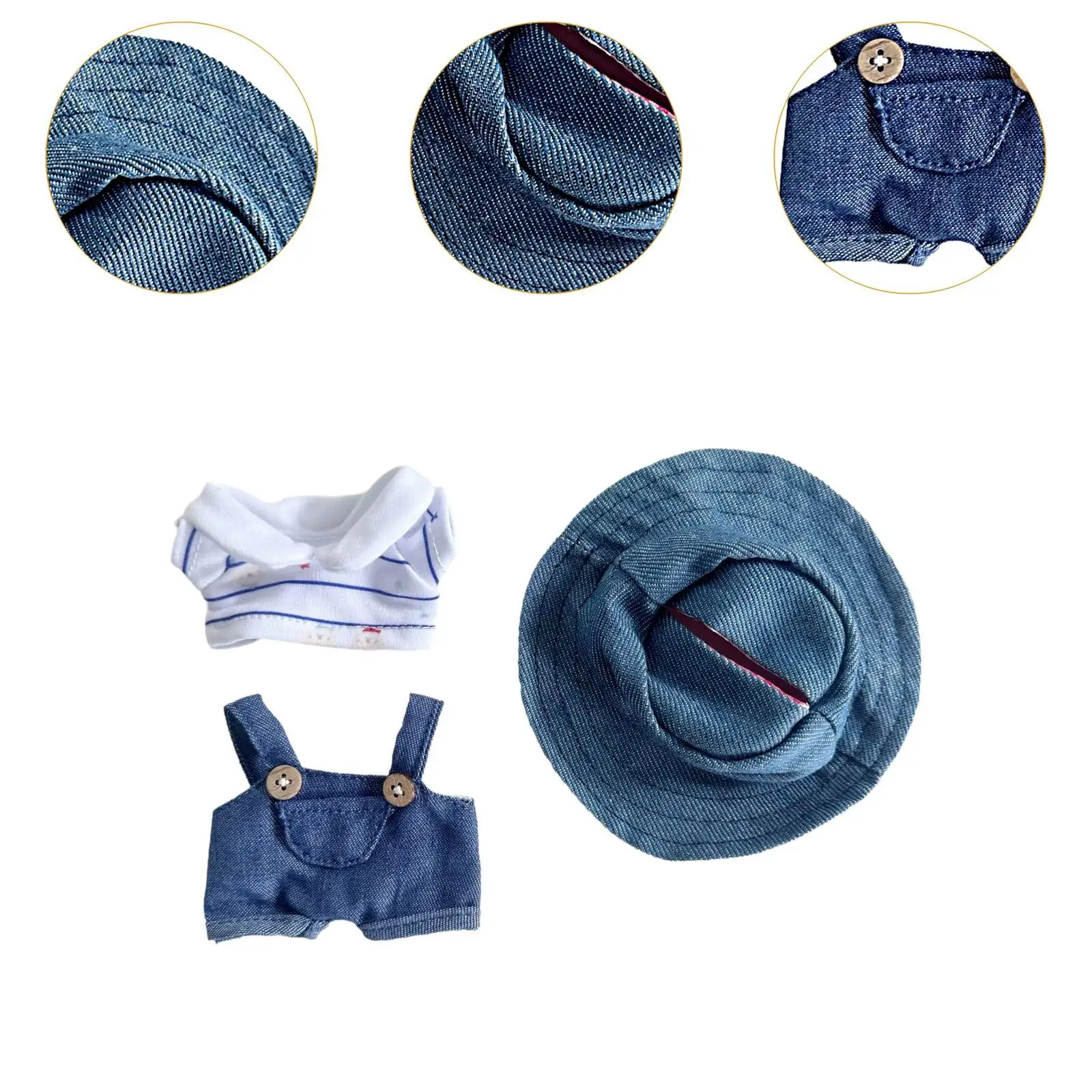 3x Fashion Dolls Suspender Pants with T Shirt Hat, Miniature Clothes Accessory, Handmade Clothing for 15-17cm Dolls