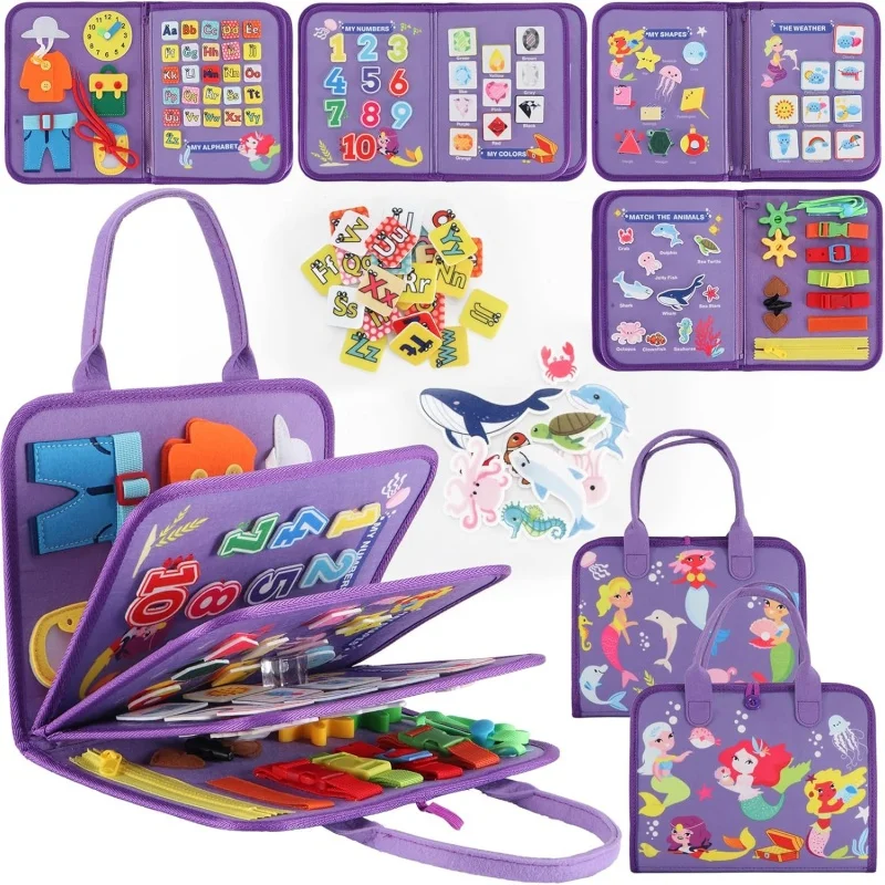 STEM-tablero ocupado para niños pequeños, juguetes Montessori, tablero sensorial de sirena, actividades educativas para aprender, juguetes de viaje finos para avión