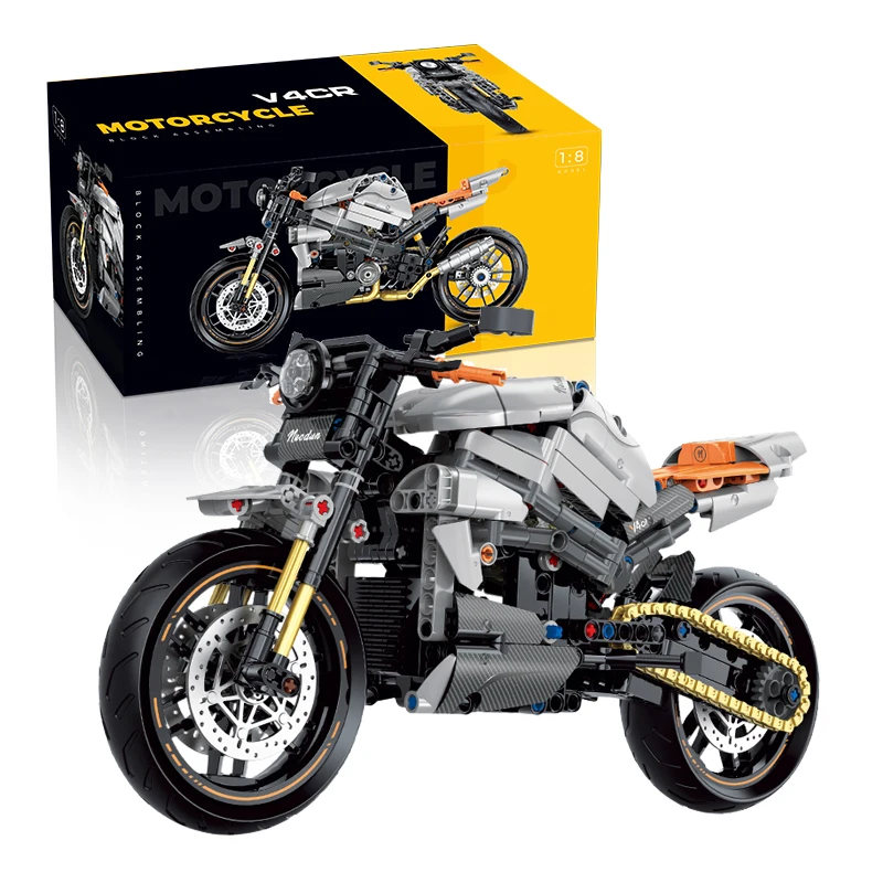 Modelo de motocicleta urbana 1:8, bloques de construcción MOC, vehículo de motocicleta, bloques técnicos, regalos de cumpleaños, juguetes para chico, niños y adultos