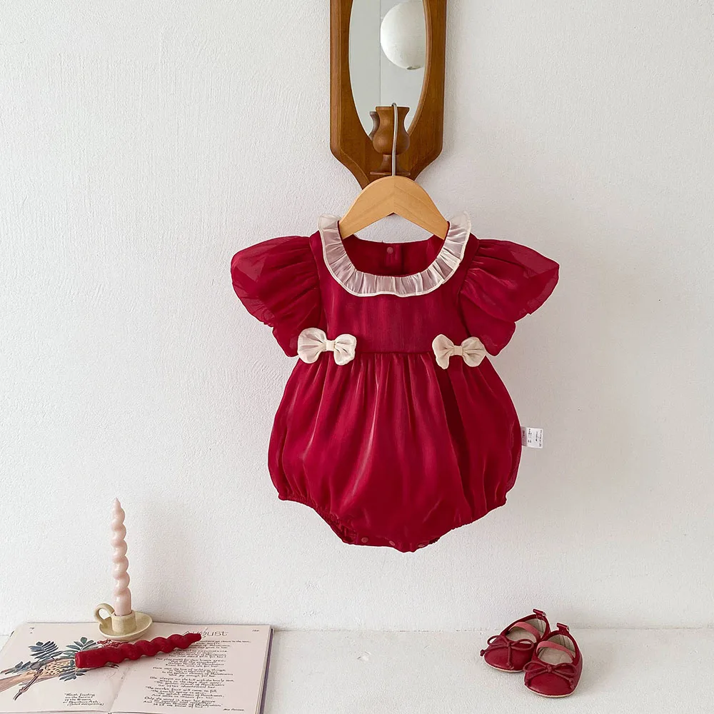 MILANCEL-ropa para niñas de 0 a 2 años, Body para bebés de 100 días, con cuello de encaje, ropa infantil de princesa de una pieza