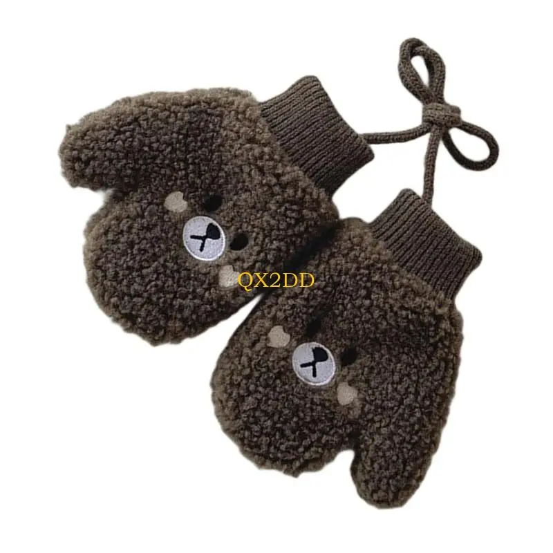 QX2D 1 par manoplas lana cordero para bebés con correa para cuello para niños 1 a 4 años, guantes cálidos con - imagen 4