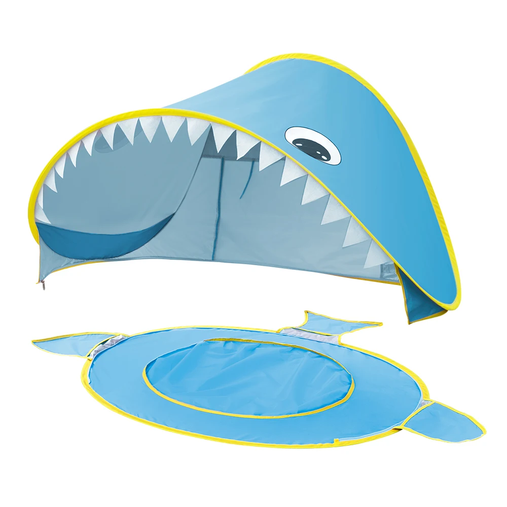 Swimbobo-tienda de playa con bonito tiburón para bebé, protección Uv, fácil almacenamiento, refugio solar, tiendas de campaña para exteriores para niños, sombra portátil emergente, refugio solar para piscina