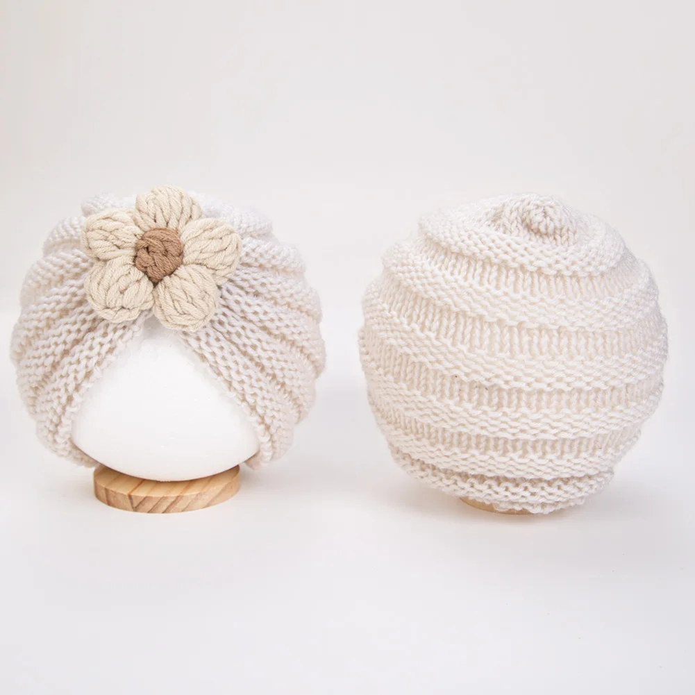 Turbante de ganchillo con flor para bebé – Invierno y otoño
