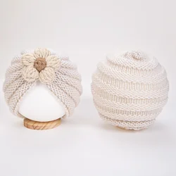Turbante de ganchillo con flor para bebé – Invierno y otoño