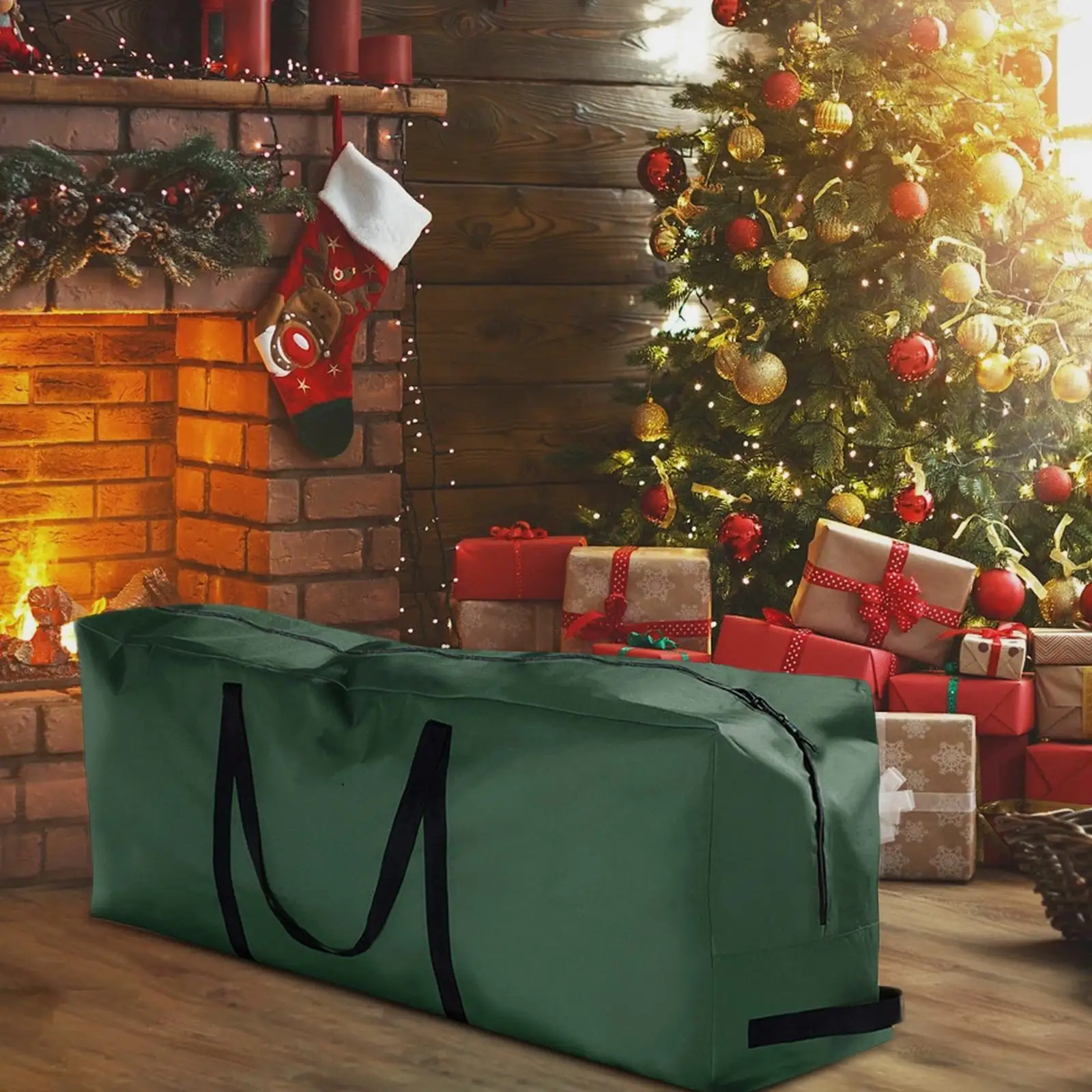 Bolsa de almacenamiento plegable para árbol de Navidad, decoración navideña, bolsa de almacenamiento de coronas, bolsa de tela Oxford para almacenar guirnalda navideña, almacenamiento para el hogar - imagen 3