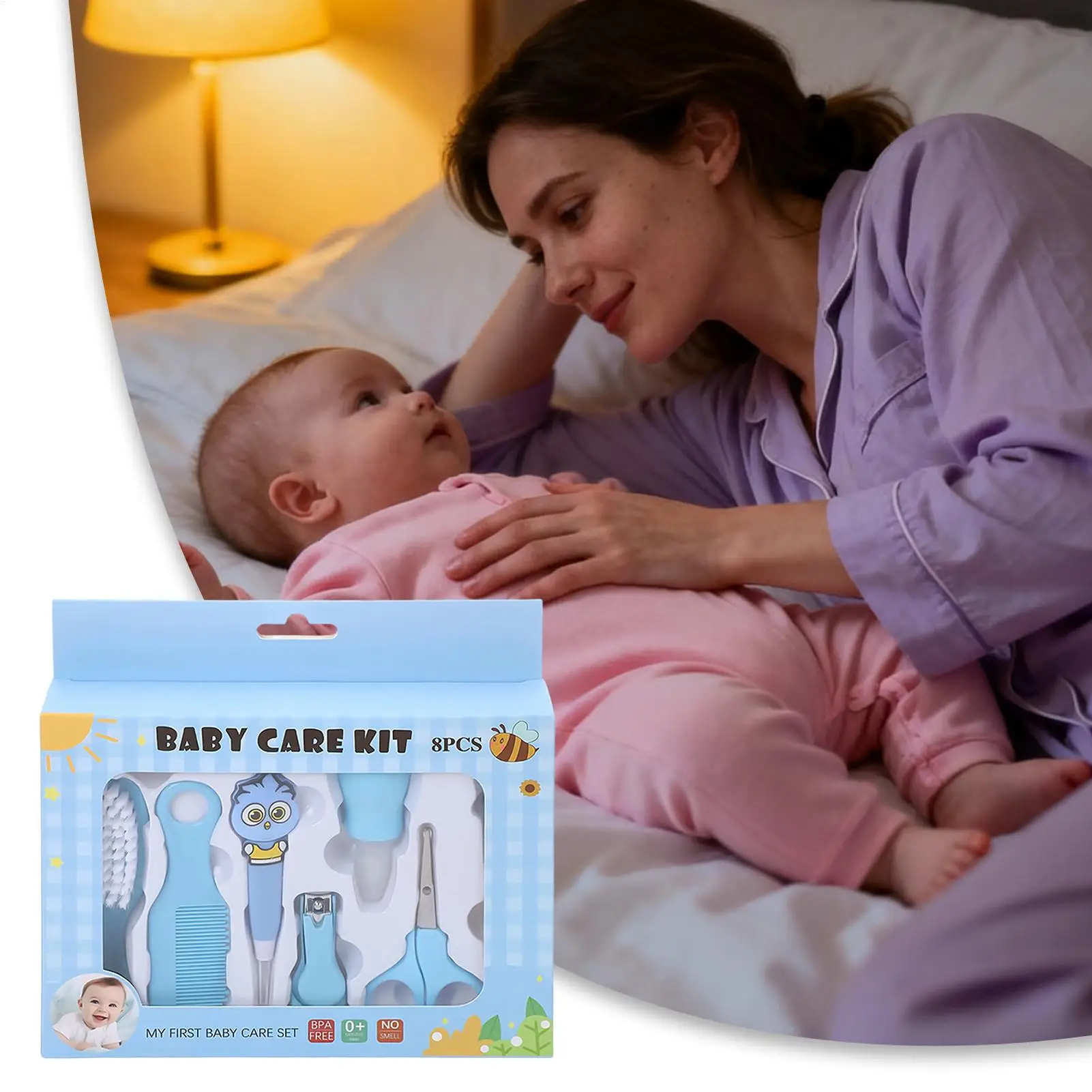 Kit para bebé, juego de guardería con cortaúñas, Kit para bebé de 8 piezas con aspirador Nasal para el hogar, baño, viajes, Hospital, guardería al aire libre