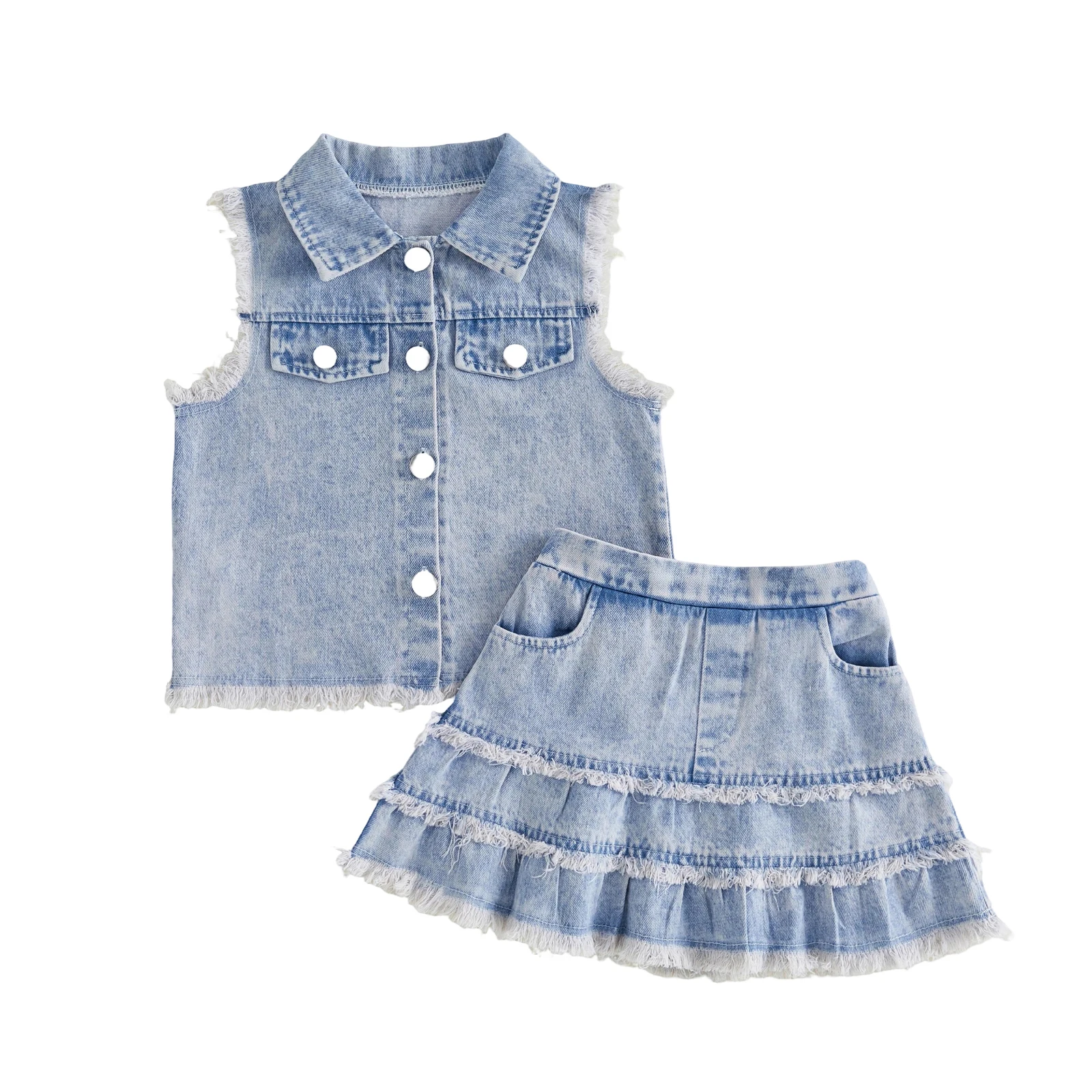 Conjunto de verano para niña: top vaquero y falda con volantes - imagen 5