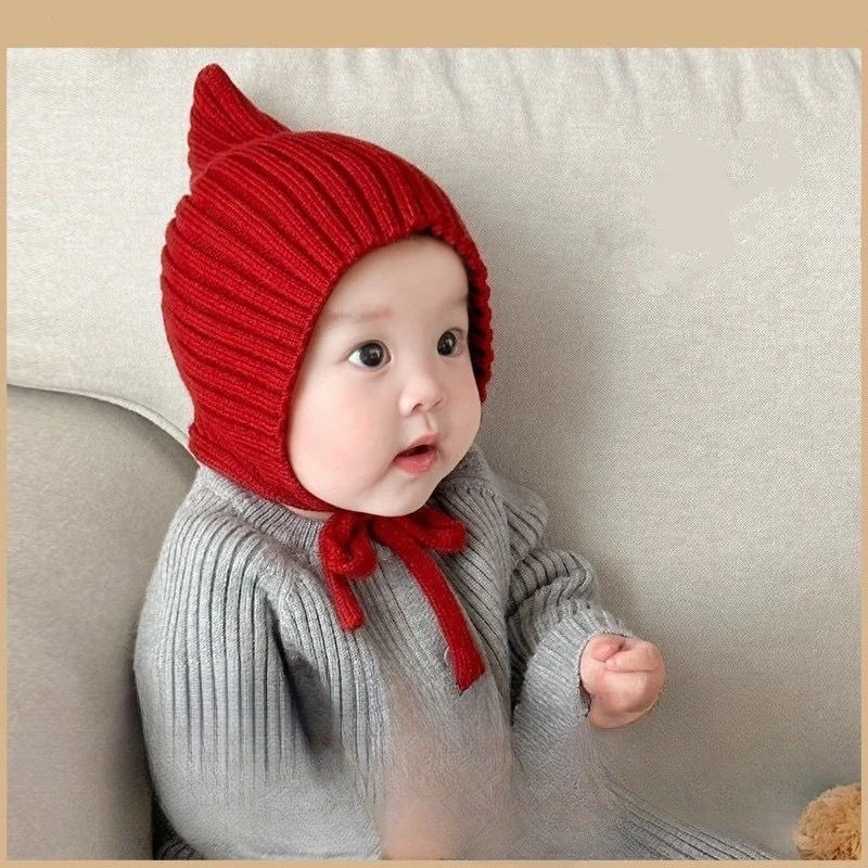 Gorro cálido tejido para bebé, gorro con protección para los oídos para bebé, Color sólido, grueso, cálido, para niño y niña, gorros de lana de ganchillo - imagen 2