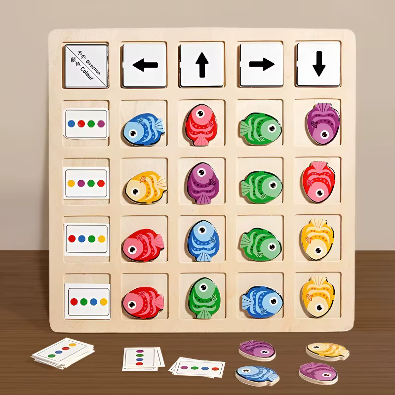 Juguetes Montessori de madera peces: rompecabezas pensamiento lógico - imagen 4