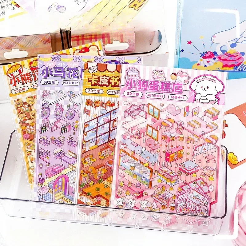 Manual de dibujos animados DIY pegatina 3D bolsillo cabina escena apilamiento pegado Festival regalo de cumpleaños para