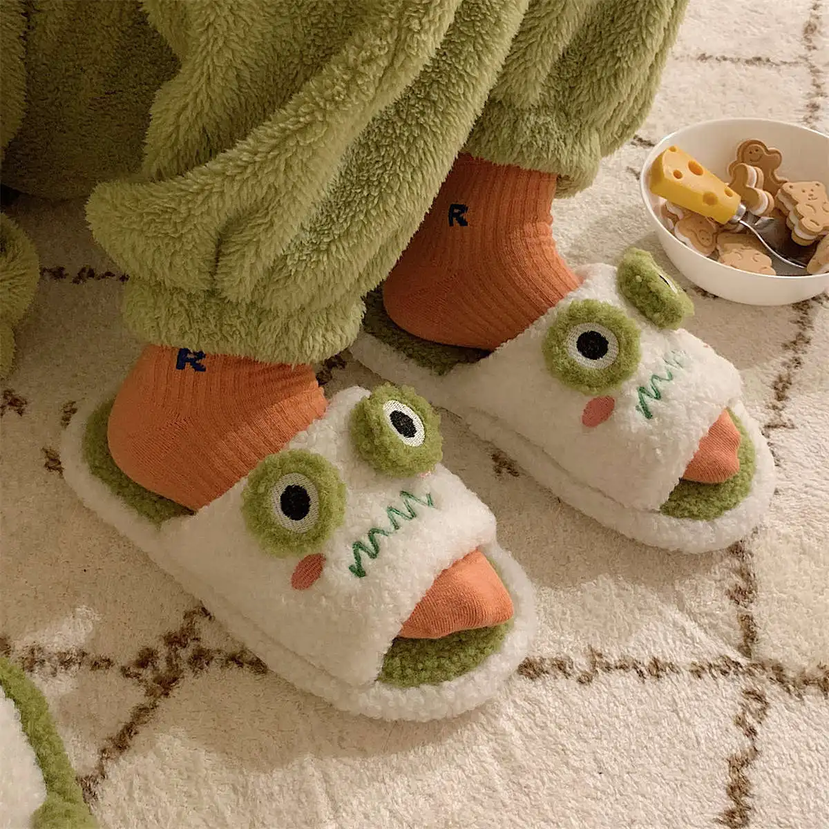 Pantuflas de interior con dibujos de rana - Calidez suave para casa - imagen 3
