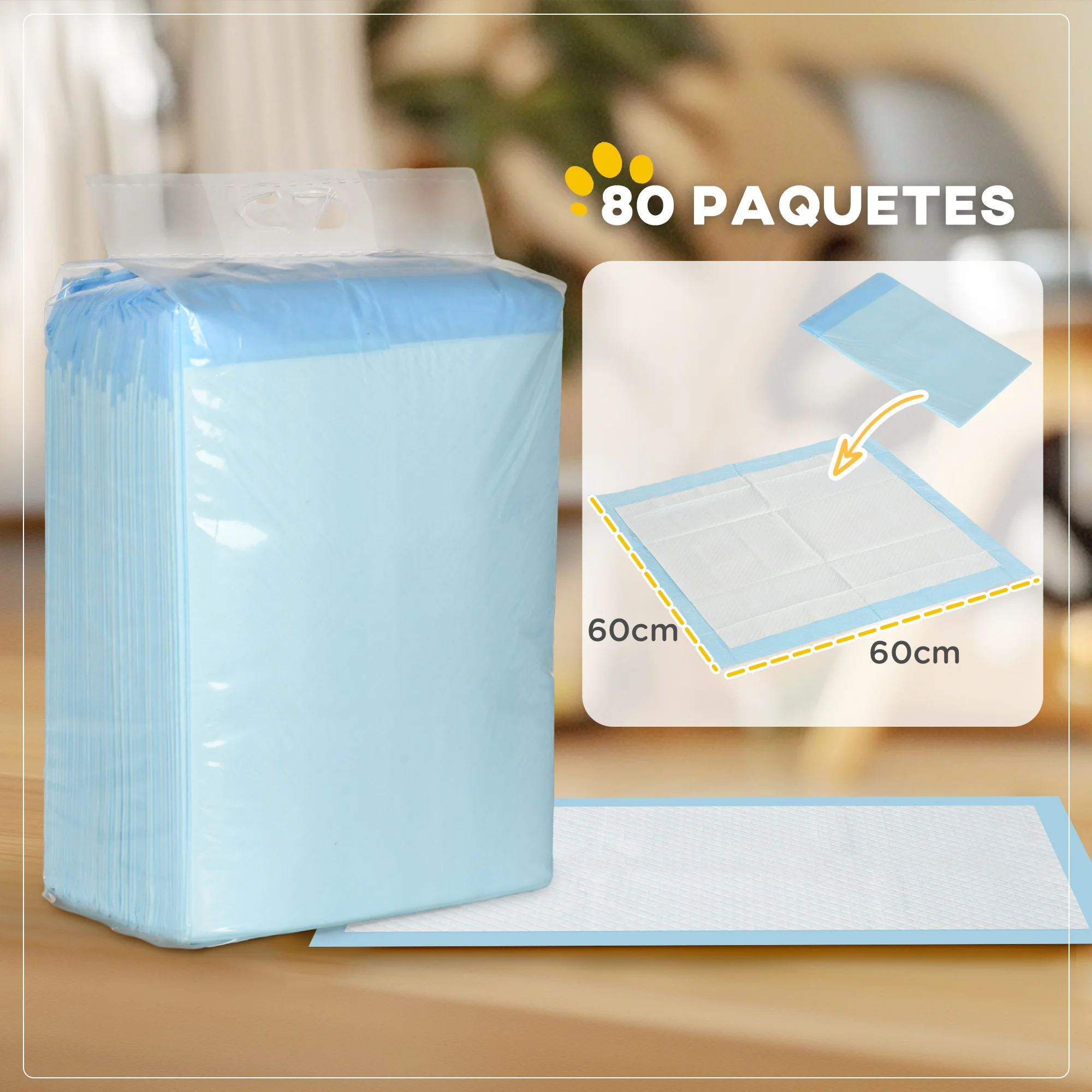 PawHut Empapadores para Perros 80 Unidad 60x60 cm Resguardos para Perros Diseño de 6 Capas con Superficie de Secado Rápido a Prueba de Fugas Azul - imagen 5