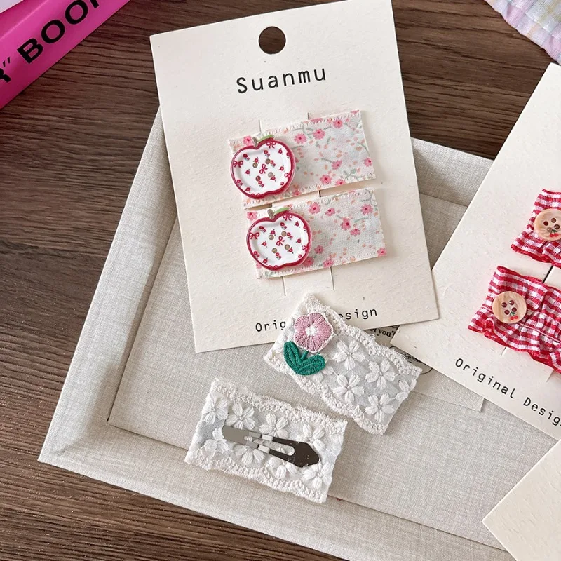 Pinzas para el cabello de tela Floral dulce de estilo coreano para niñas, Mini pasadores a presión bordados de encaje, bonitos Clips BB para bebés y niños, flequillo lateral - imagen 5