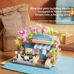 Bloques educativos mini ciudad con tienda de flores