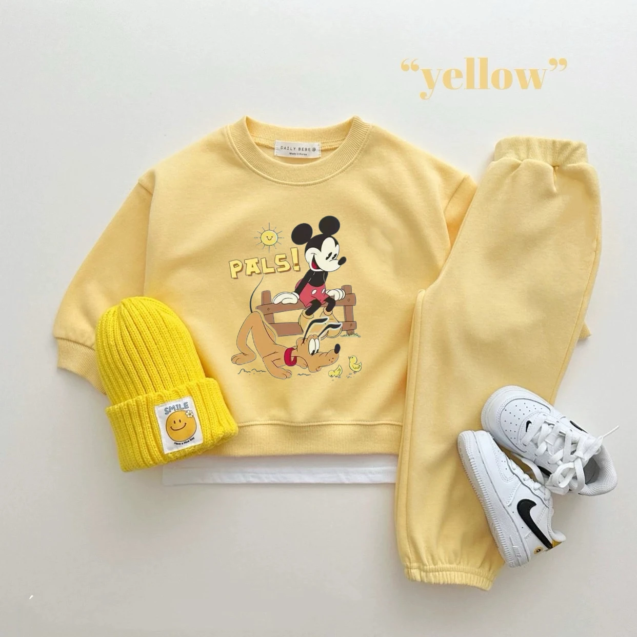 Trajes amarillos para niños y niñas, disfraz de otoño de Disney, trajes de manga larga con estampado de dibujos animados, sudaderas y pantalones de dibujos animados, conjunto de 2 piezas - imagen 2