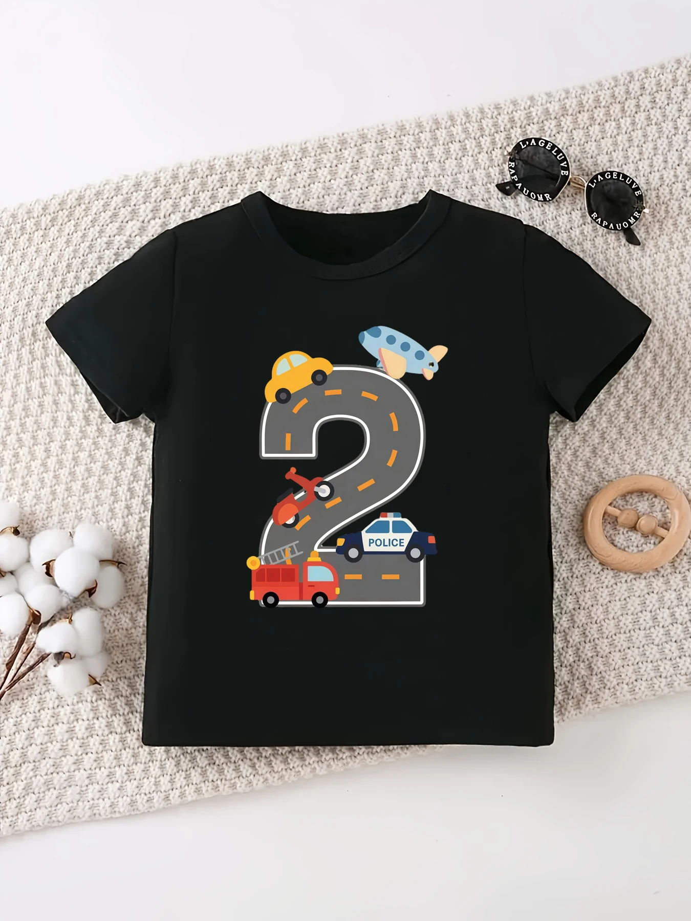 Camiseta con estampado de vehículo de construcción para niños y niñas, ropa divertida para niños, camisa de verano para niños pequeños, regalo de 1er/2 cumpleaños