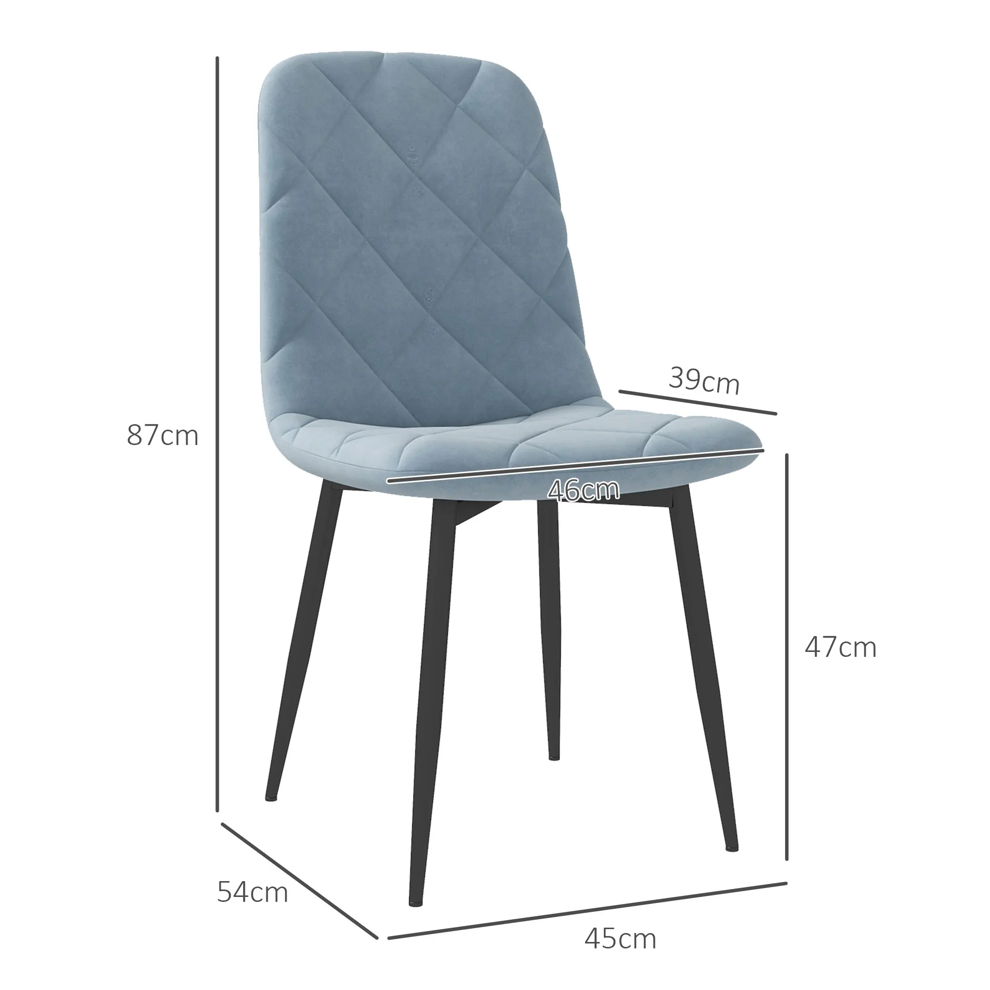 HOMCOM Juego de 4 Sillas de Comedor Modernas Sillas de Cocina Tapizadas en Terciopelo con Patas de Acero para Salón 45x54x87 cm