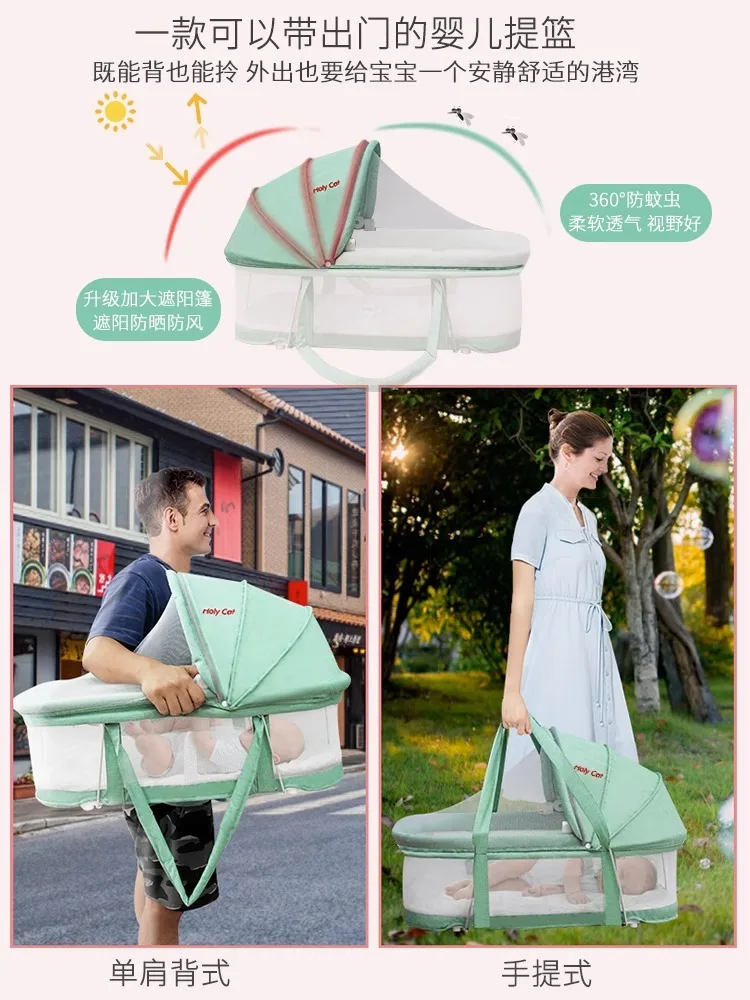 Cama en la cama, cesta infantil, plegable, montada en coche, descarga de lactancia, navaja, cesta de mano para recién nacidos - imagen 5