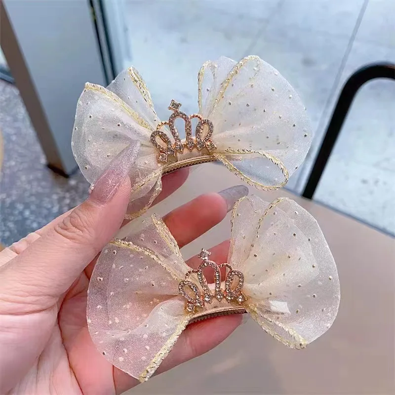 1 pieza dulce moda coreana niños niña Clip de pelo brillo Rhinestone corona arco pasador de pelo princesa accesorios para el cabello - imagen 3